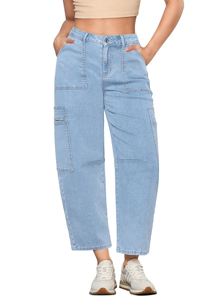 Cool Blue Women's Jeans Denim Relaxed Straight Ankle Length Barrel Cargo Pant