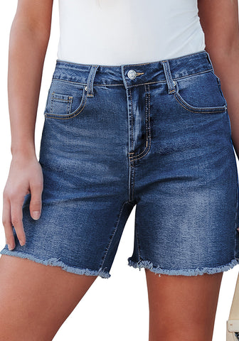 Timeless Blue for Women's High Waist Denim Pull On Shorts Relaxed Fit Straight Mega Stretch