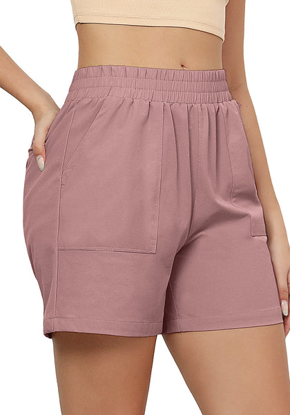 Coral Pink Women's High Waist Lounge Shorts with Pockets Regular Fit Casual Shorts