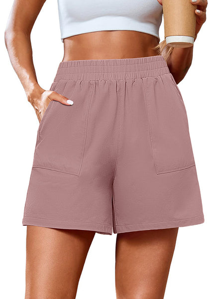 Coral Pink Women's High Waist Lounge Shorts with Pockets Regular Fit Casual Shorts