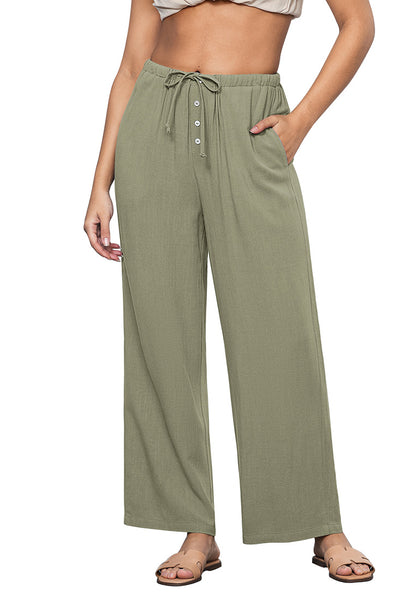 Army Green Lightweight Casual Quick Dry Breathable Comfy Wide Leg Pant Elastic Waist