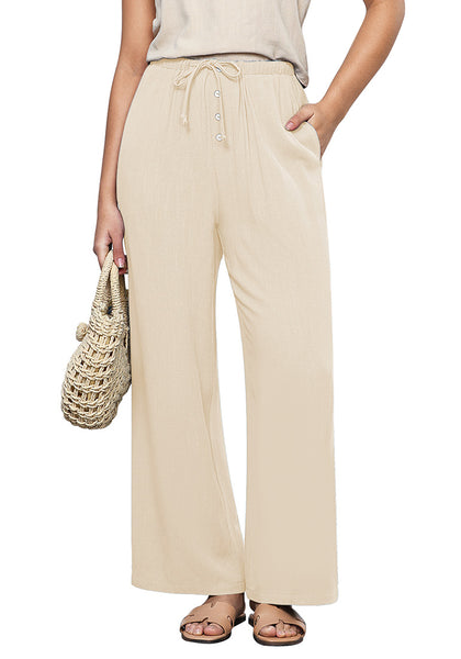 Light Beige Lightweight Casual Quick Dry Breathable Comfy Wide Leg Pant Elastic Waist