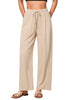 Light Beige Women's Lounge Elastic Waist Pants with Pockets Soft Quick Dry Wide Leg