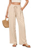 Light Beige Women's Lounge Elastic Waist Pants with Pockets Soft Quick Dry Wide Leg