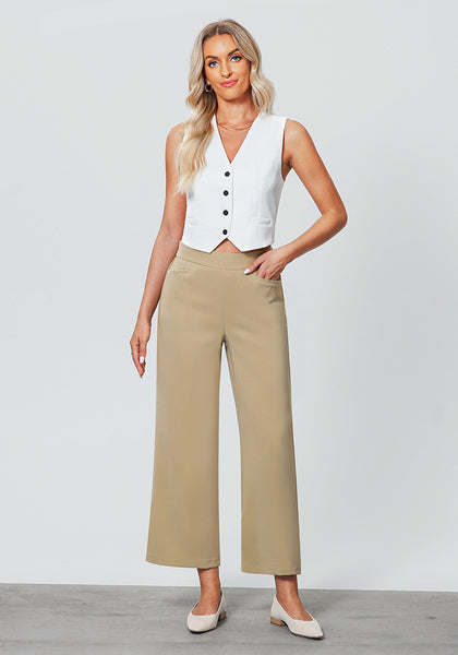 Khaki Women's Workwise High Rise Slacks Wide Trouser Pant Trousers Wideleg