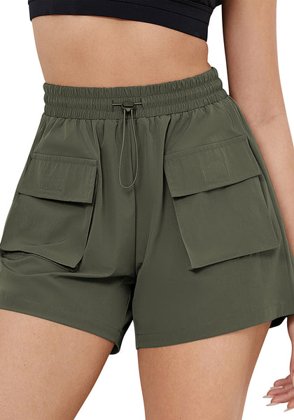 Army Green Women's Casual Lightweight Athletic Pocket Drawstring Shorts High Rise Sports Short