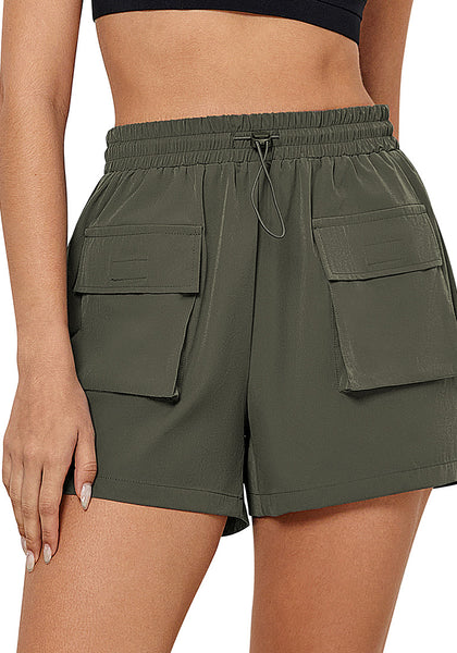 Army Green Women's Casual Lightweight Athletic Pocket Drawstring Shorts High Rise Sports Short