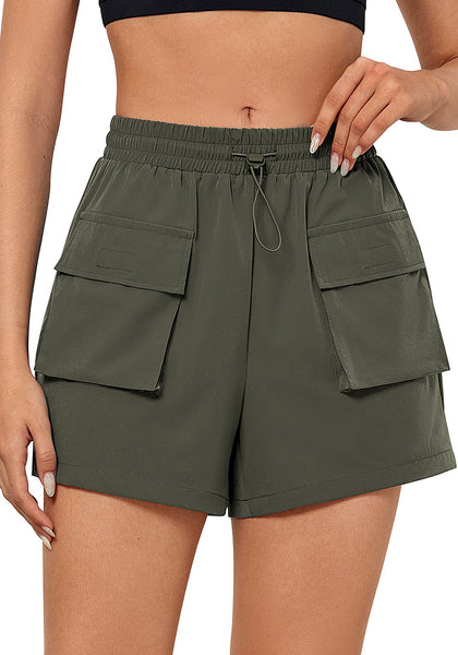 Army Green Women's Casual Lightweight Athletic Pocket Drawstring Shorts High Rise Sports Short