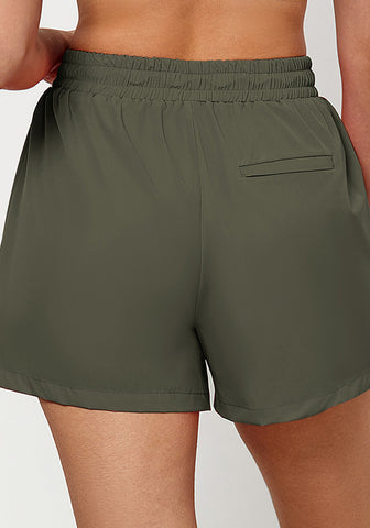 Army Green Women's Casual Lightweight Athletic Pocket Drawstring Shorts High Rise Sports Short