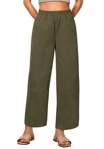 Olive Women Pant Full Length Elastic Waist Lounge barral side pocket