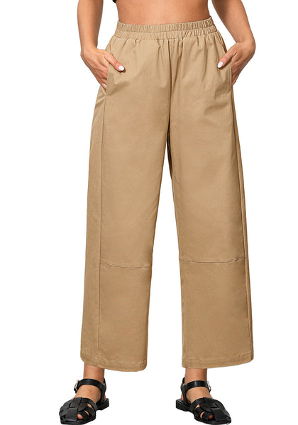 Almond Women Pant Full Length Elastic Waist Lounge barral side pocket