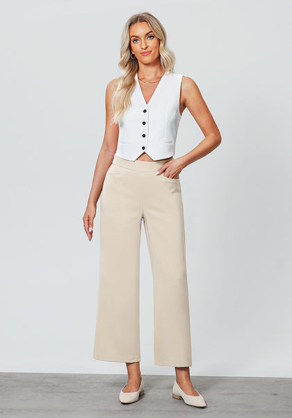 Beige Women's Workwise High Rise Slacks Wide Trouser Pant Trousers Wideleg