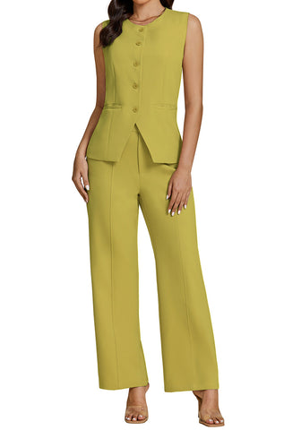 Cress Green Women's Sleeveless Wide Leg Vest Blazer Pant Set