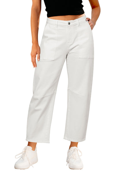 Cream White for Women's All Season Baggy Denim High-Waist Jean Ankle Length Barrel Classic Pants