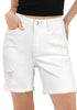 LookbookStore Women’s High Waisted Distressed Cream White Mid Thigh Denim Shorts Frayed Cut Off Stretchy Jorts