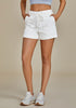 Cream White Women's Comfy Denim Drawstring Flat Front Jean Pocket Shorts Stretch Utility Styles
