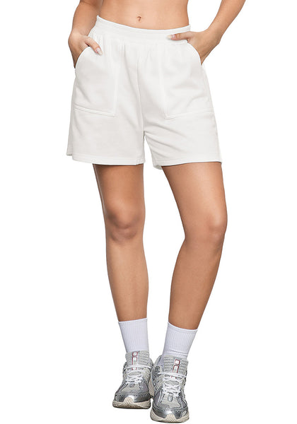 Ivory White Women's Shorts High Waist Elastic Waistband Regular Fit Comfort Shorts