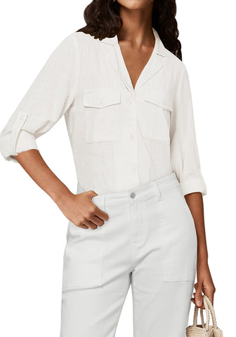 Cream White Women's Button-Down Solid Color Tops Loose Long Sleeve Casual Work Blouses