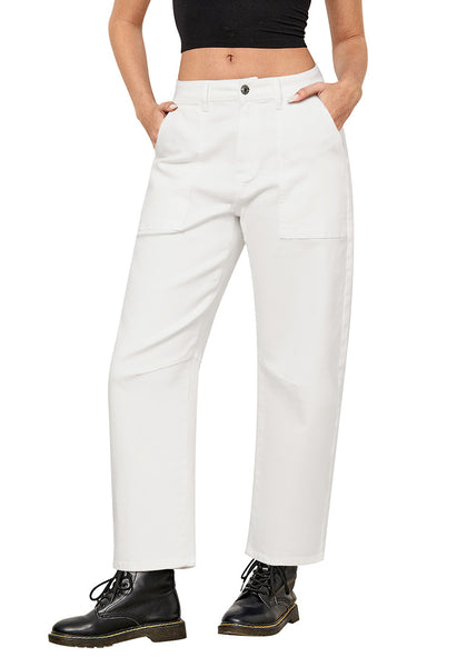 Cream White for Women's All Season Baggy Denim High-Waist Jean Ankle Length Barrel Classic Pants