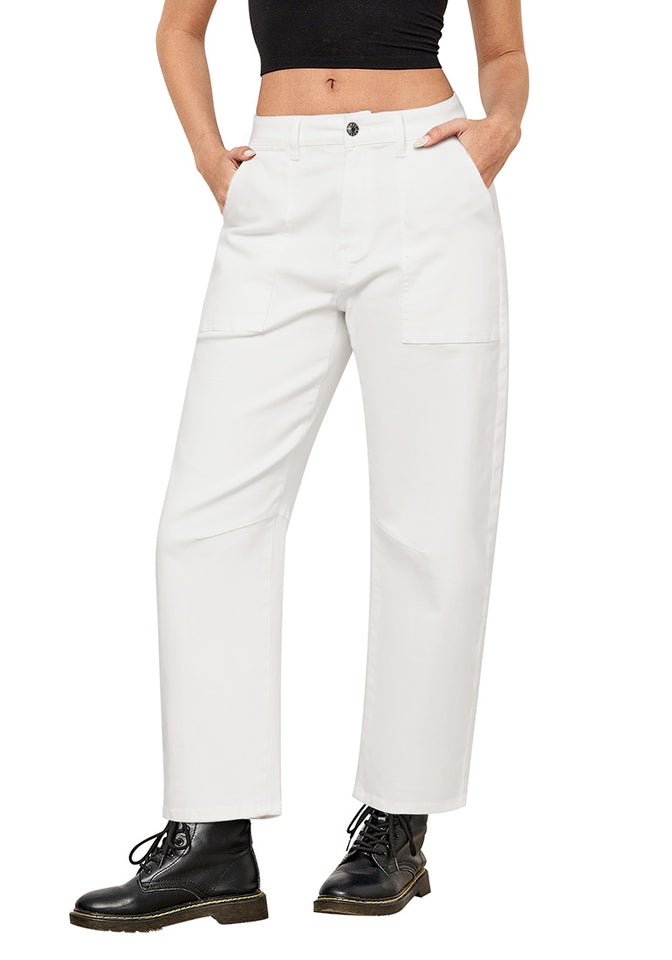 Cream White for Women's All Season Baggy Denim High-Waist Jean