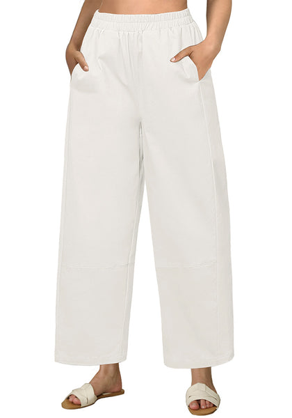 Cream White Women Pant Full Length Elastic Waist Lounge barral side pocket