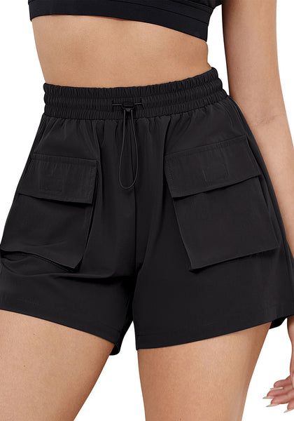 Black Women's Casual Lightweight Athletic Pocket Drawstring Shorts High Rise Sports Short