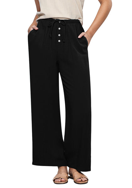 Black Lightweight Casual Quick Dry Breathable Comfy Wide Leg Pant Elastic Waist