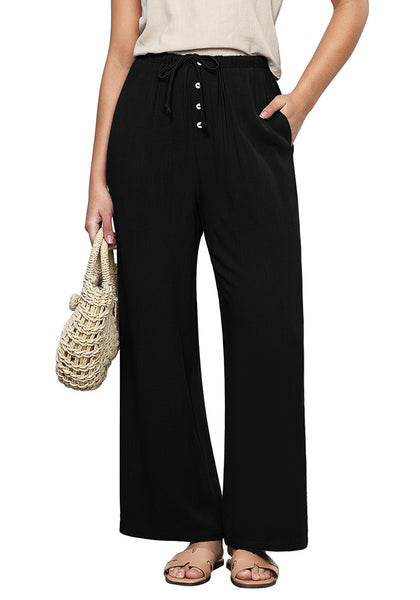 Black Lightweight Casual Quick Dry Breathable Comfy Wide Leg Pant Elastic Waist