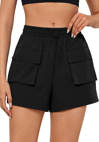 Black Women's Casual Lightweight Athletic Pocket Drawstring Shorts High Rise Sports Short