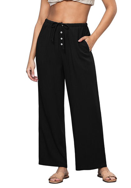 Black Lightweight Casual Quick Dry Breathable Comfy Wide Leg Pant Elastic Waist