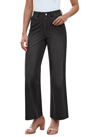 Black for Women's Effortlessly Stylish High Waisted Wide Leg  Pull-On Stretchy Jean Pants with Functional Pockets
