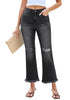 Women's Ankle Denim Flare High Waisted Jeans Raw Hem Ripped Straight Leg Stretch