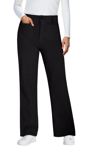 Black Fashionable High Waisted Wide Leg Trousers for Women Elastic Waist Loose Fit Corduroy Pants