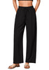 Black Women's Lounge Elastic Waist Pants with Pockets Soft Quick Dry Wide Leg