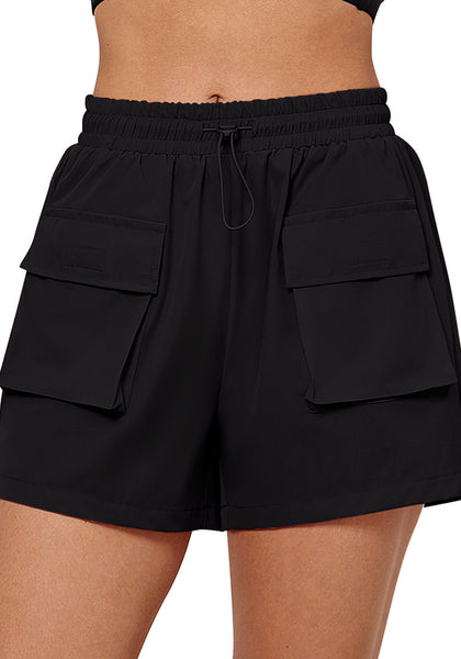 Black Women's Casual Lightweight Athletic Pocket Drawstring Shorts High Rise Sports Short