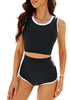 Black Women's High Waisted Two Piece Partially Lined Tankini Sets
