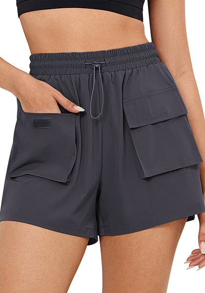 Dark Gray Women's Casual Lightweight Athletic Pocket Drawstring Shorts High Rise Sports Short