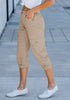 Safari Women's High Wasited Cargo Pants Cuffed Hem Elastic Waist Capri Pants With Pockets