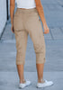 Safari Women's High Wasited Cargo Pants Cuffed Hem Elastic Waist Capri Pants With Pockets