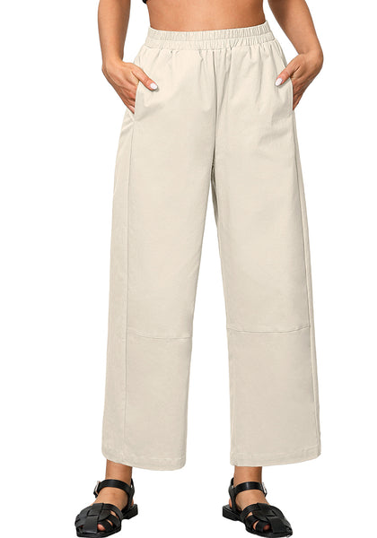 Oatmeal Women Pant Full Length Elastic Waist Lounge barral side pocket