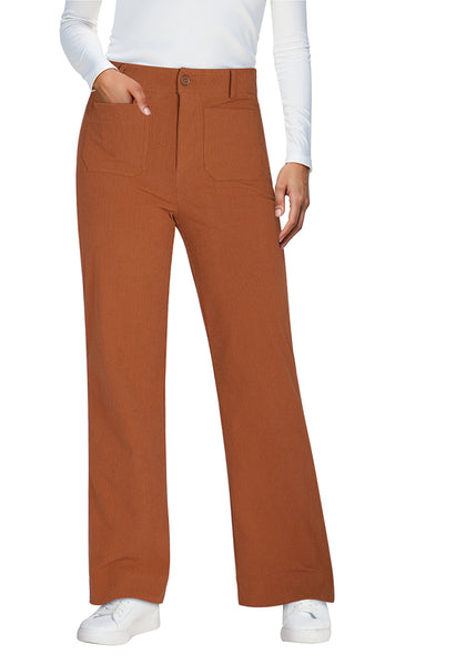 Burnt Orange Fashionable High Waisted Wide Leg Trousers for Women Elastic Waist Loose Fit Corduroy Pants