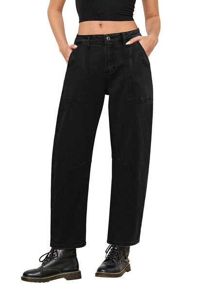 True Black for Women's All Season Baggy Denim High-Waist Jean Ankle Length Barrel Classic Pants