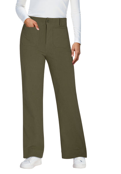Olive Green Fashionable High Waisted Wide Leg Trousers for Women Elastic Waist Loose Fit Corduroy Pants