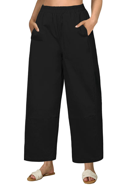 Black Women Pant Full Length Elastic Waist Lounge barral side pocket