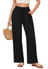 Black Women's Lounge Elastic Waist Pants with Pockets Soft Quick Dry Wide Leg