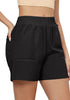 Black Women's High Waist Lounge Shorts with Pockets Regular Fit Casual Shorts