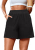 Black Women's High Waist Lounge Shorts with Pockets Regular Fit Casual Shorts