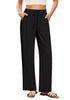 Black Women's Lounge Elastic Waist Pants with Pockets Soft Quick Dry Wide Leg