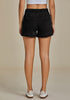 Washed Black Women's Comfy Denim Drawstring Flat Front Jean Pocket Shorts Stretch Utility Styles
