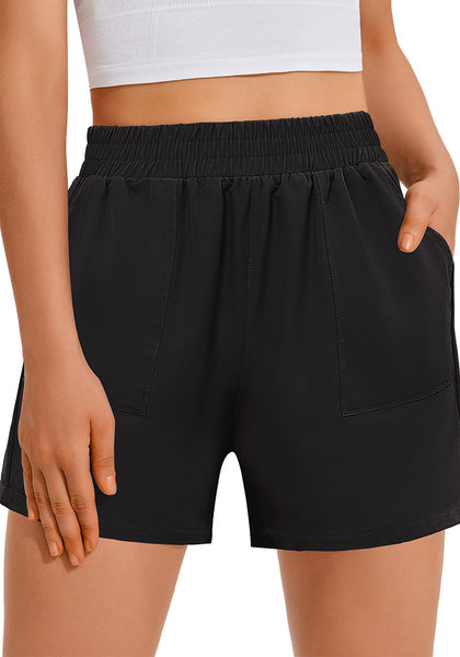 Black Women's High Waist Lounge Shorts with Pockets Regular Fit Casual Shorts